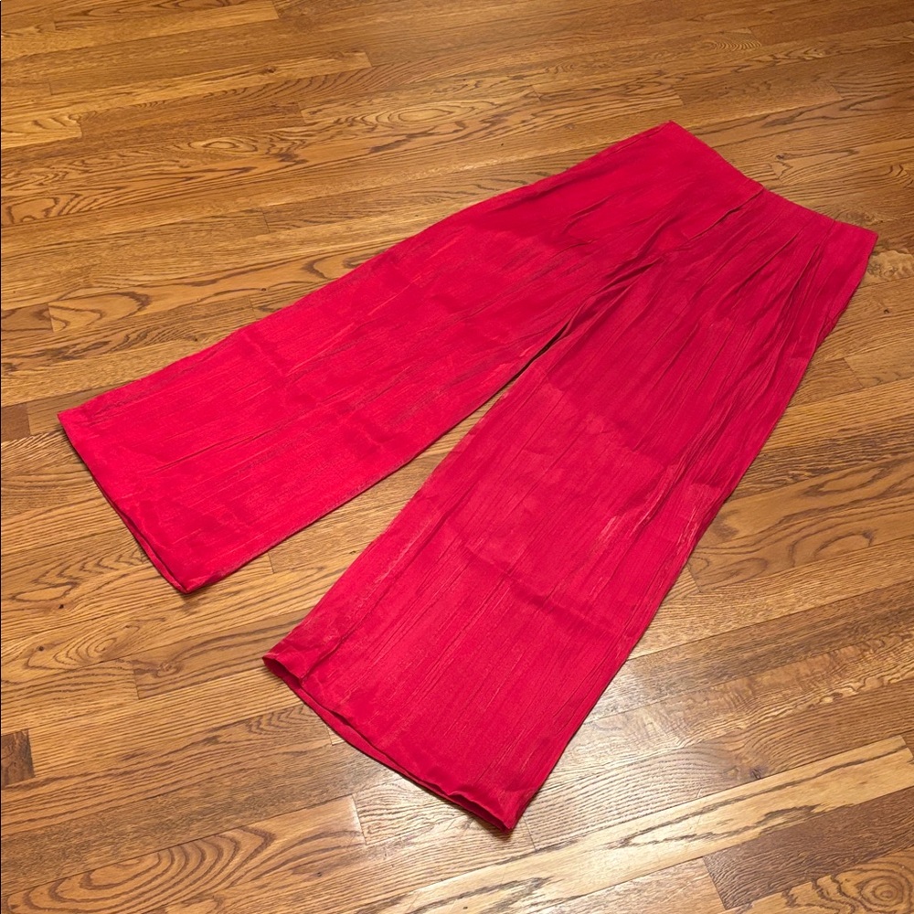 Zara metallic sheen crinkle effect lightweight wide-leg pink pants trousers sz.S - Picture 9 of 16